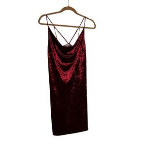Dragonfly Red Crushed Velvet Drapey Cowl Neck Strappy Mini Dress Size Medium